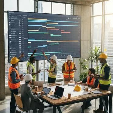 Equipo de proyecto revisando la planificación en una pantalla